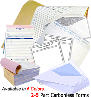 Carbonless paper printing, Custom Form Printing Services,  No Carbon Required available in 5 colors carbonless forms